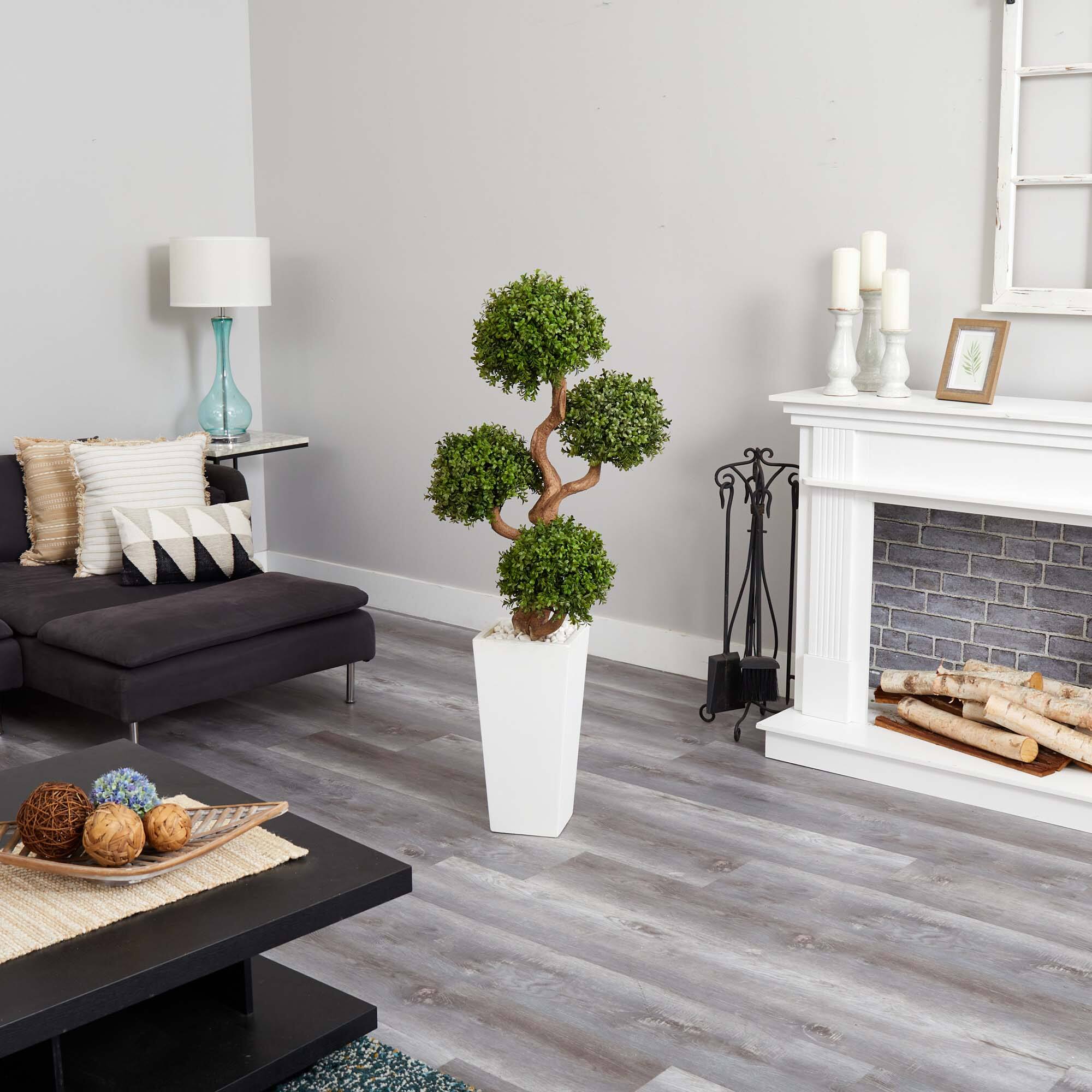 4.5ft. Four Ball Boxwood Topiary Tree in Tall White Planter